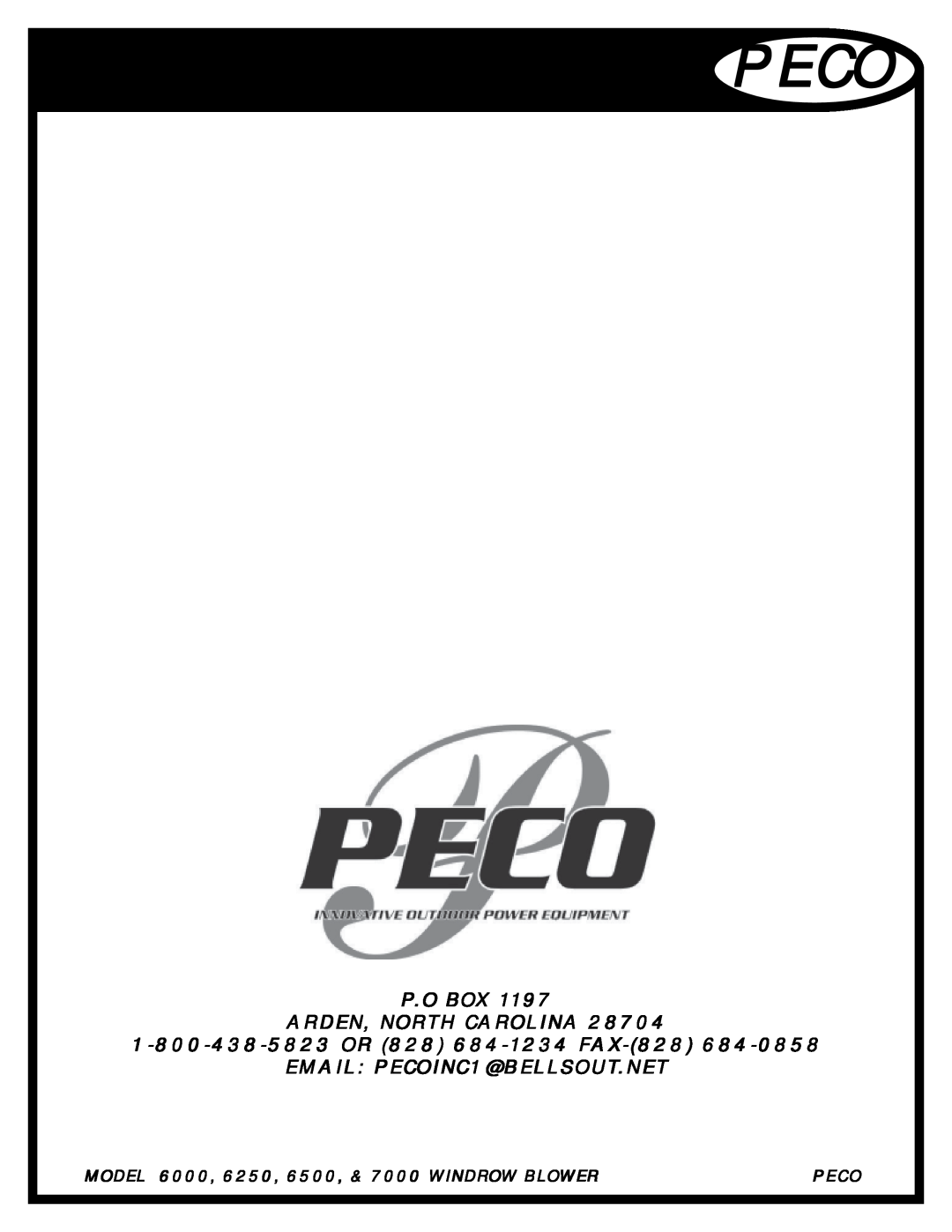 Pecoware 6000 manual Peco, P.O Box Arden, North Carolina, EMAIL: PECOINC1@BELLSOUT.NET 