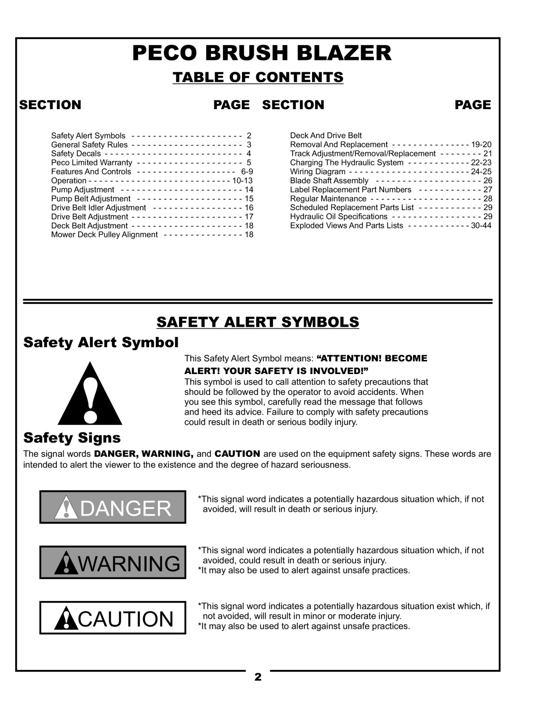 Pecoware TBB-3000 owner manual Table of Contents, Safety Alert Symbols 