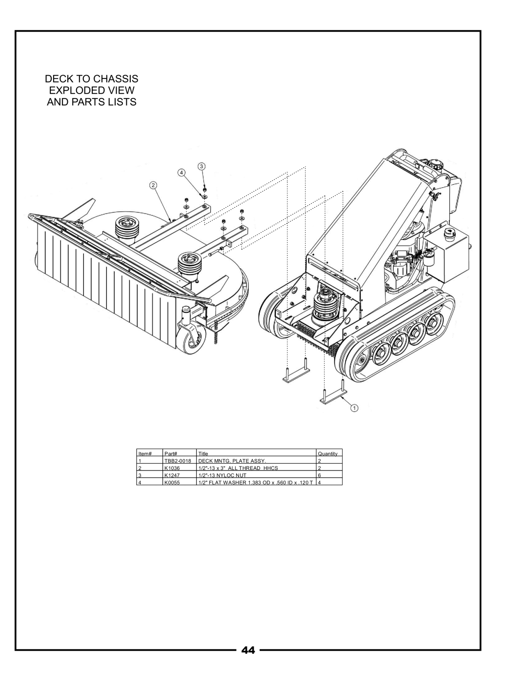 Pecoware TBB-3000 owner manual Deck to Chassis Exploded View Parts Lists, Deck MNTG. Plate Assy 