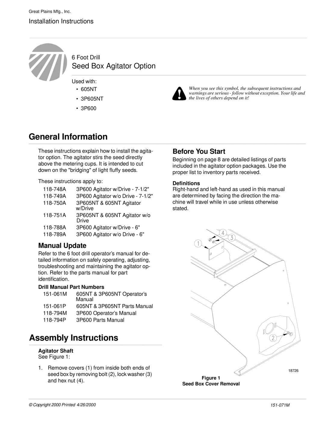 Peerless Industries 151-071M, 3P605NT installation instructions Manual Update, Before You Start, Drill Manual Part Numbers 