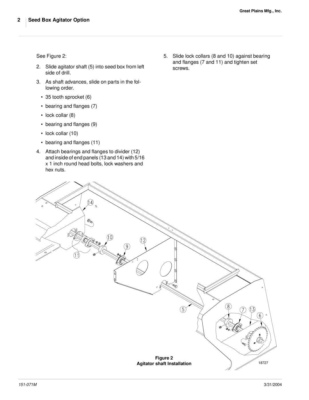 Peerless Industries 3P600, 3P605NT, 151-071M installation instructions Seed Box Agitator Option 