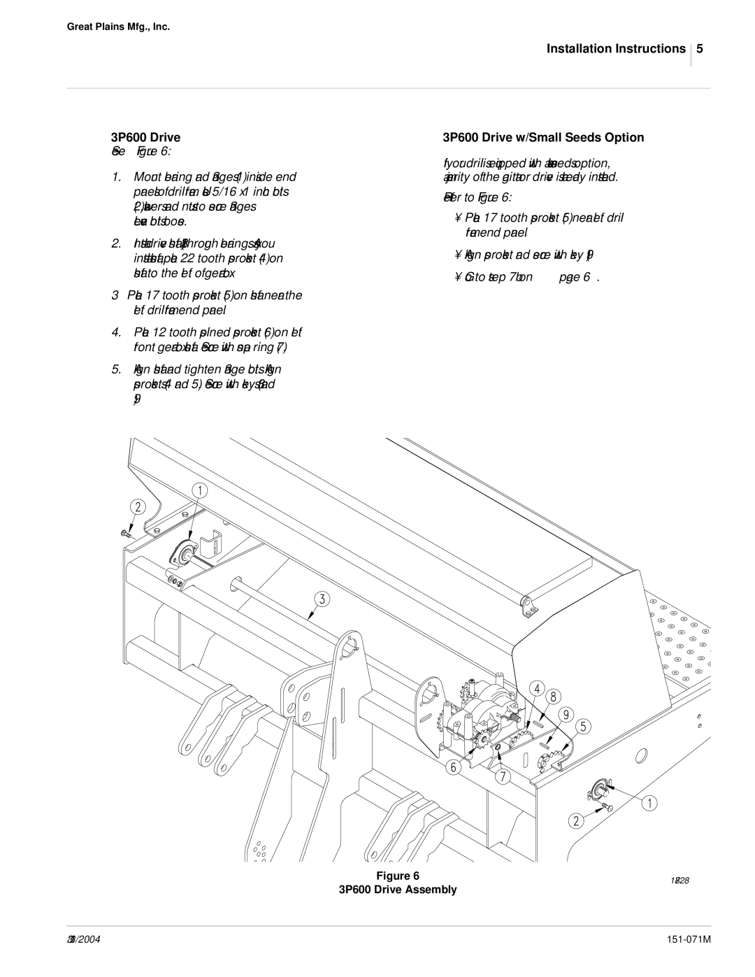 Peerless Industries 3P605NT, 151-071M Installation Instructions 3P600 Drive, 3P600 Drive w/Small Seeds Option 