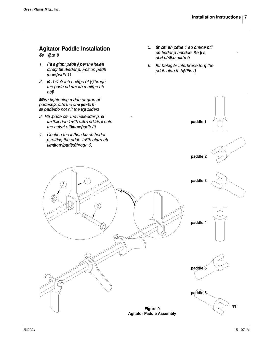 Peerless Industries 151-071M, 3P605NT, 3P600 Agitator Paddle Installation, Installation Instructions 