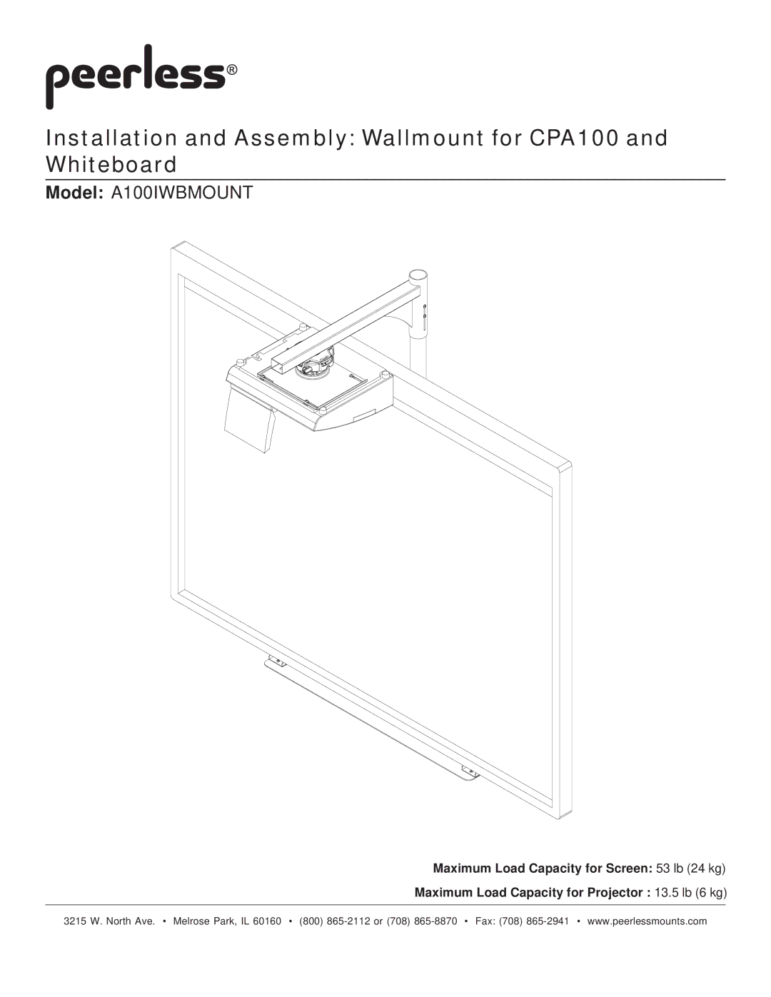 Peerless Industries manual Model A100IWBMOUNT 