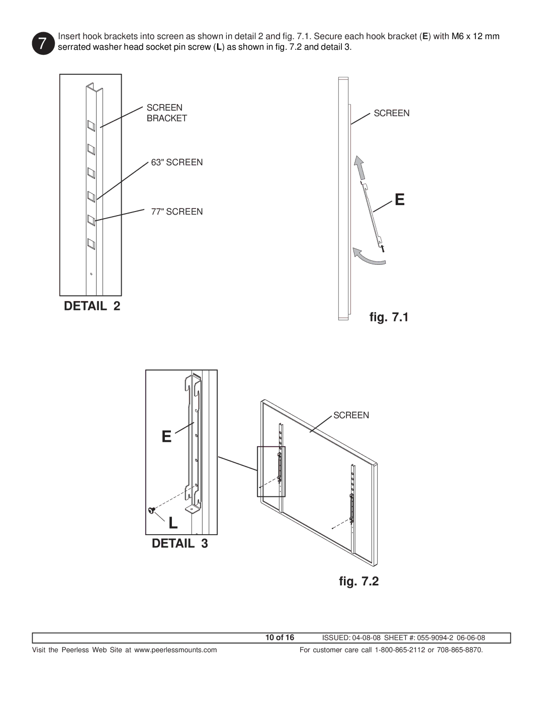 Peerless Industries A100IWBMOUNT manual Screen Bracket 