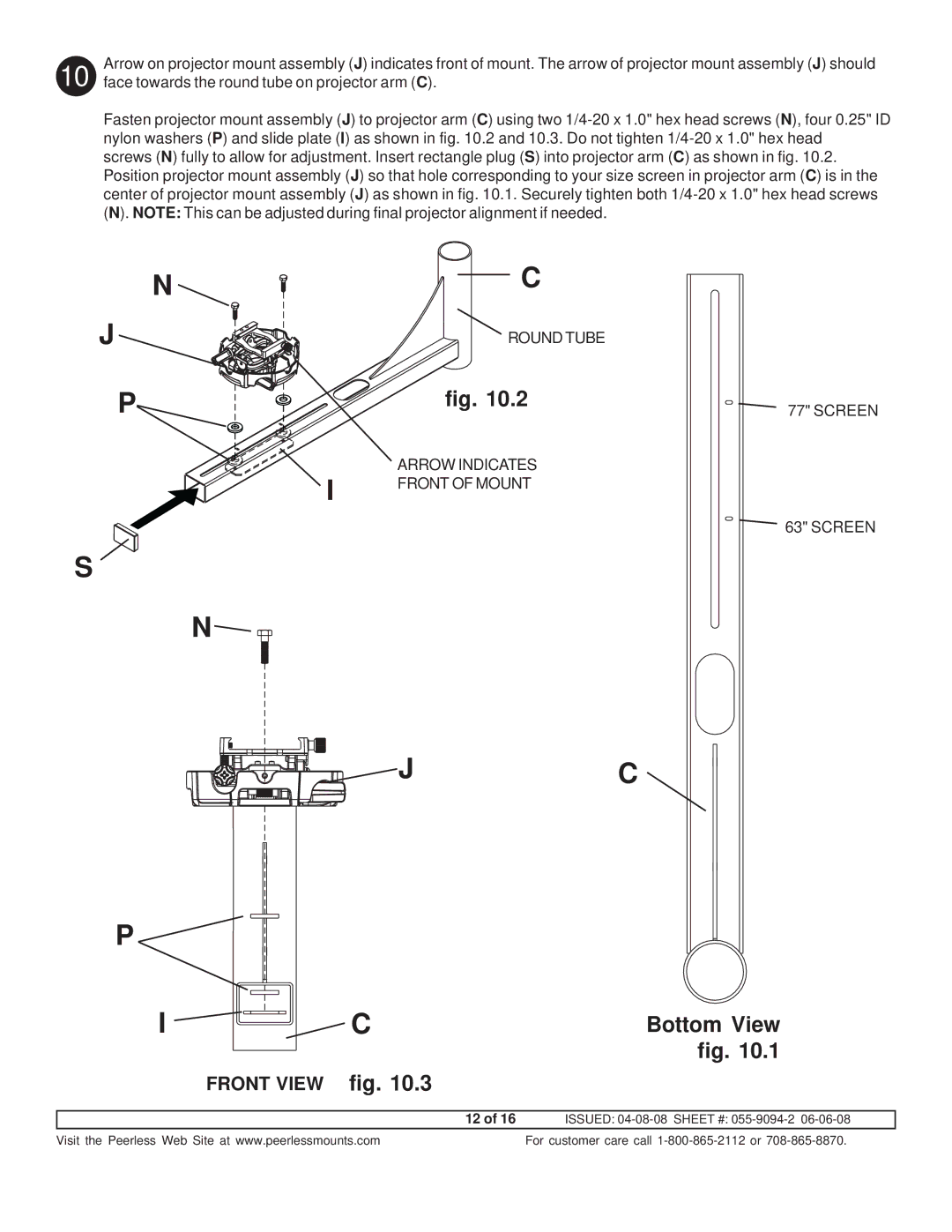 Peerless Industries A100IWBMOUNT manual Bottom View, Front View 