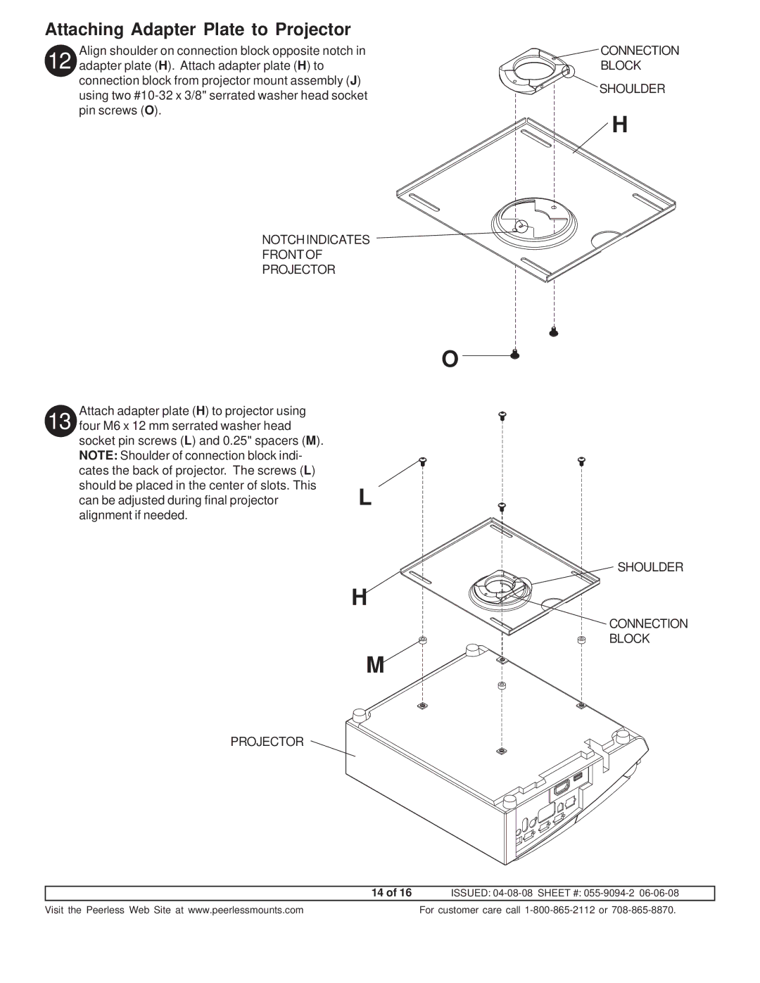 Peerless Industries A100IWBMOUNT manual Attaching Adapter Plate to Projector 