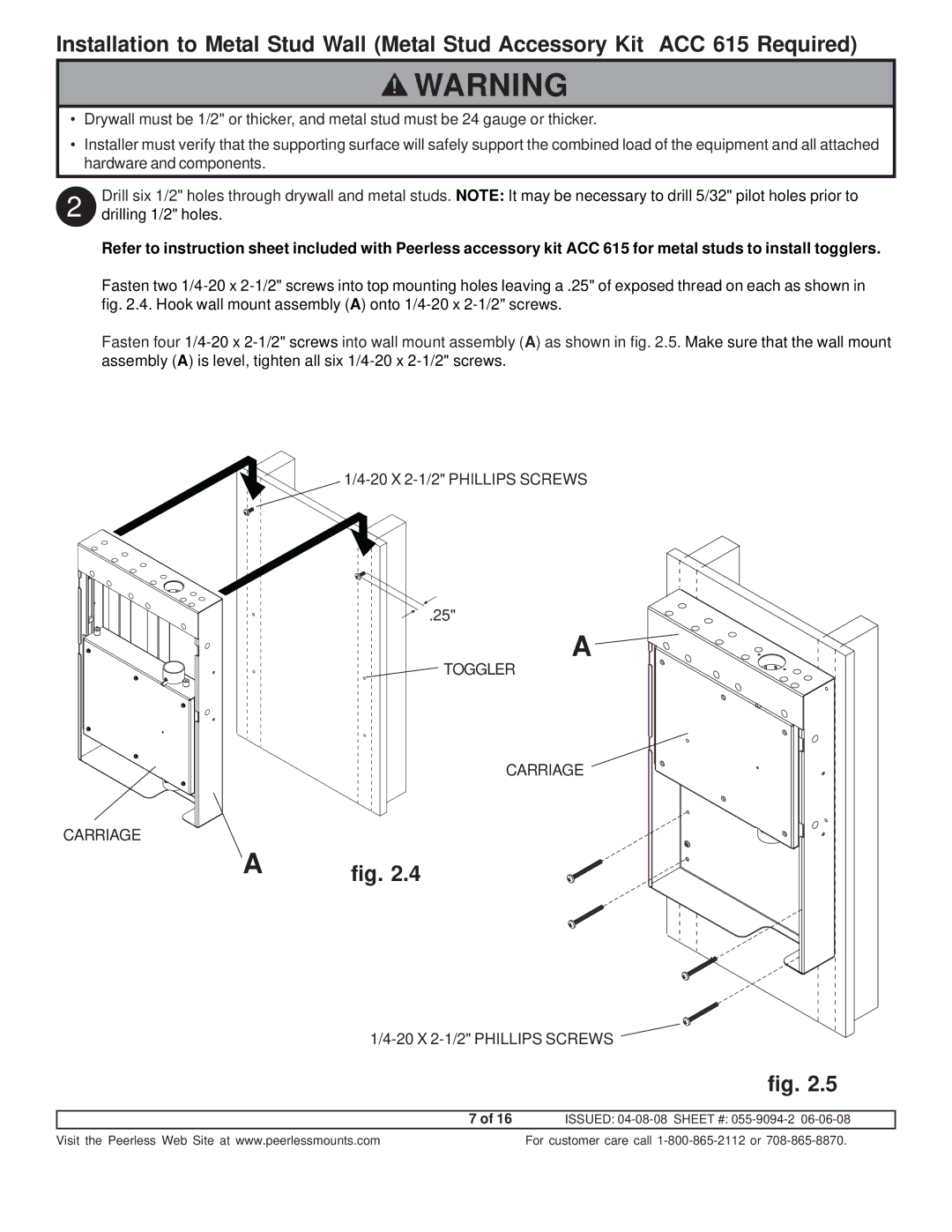 Peerless Industries A100IWBMOUNT manual Carriage Toggler 