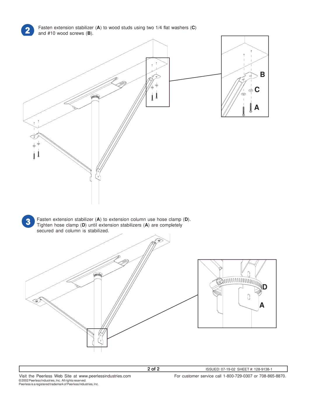 Peerless Industries ACC 050 instruction sheet For customer service call 1-800-729-0307 or 