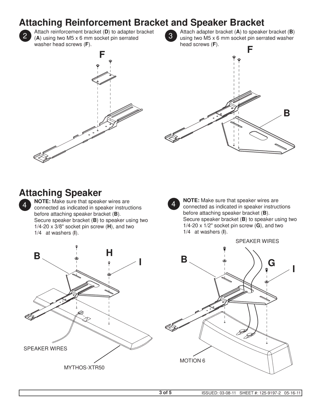 Peerless Industries ACC-SB-M manual Attaching Reinforcement Bracket and Speaker Bracket, Attaching Speaker 