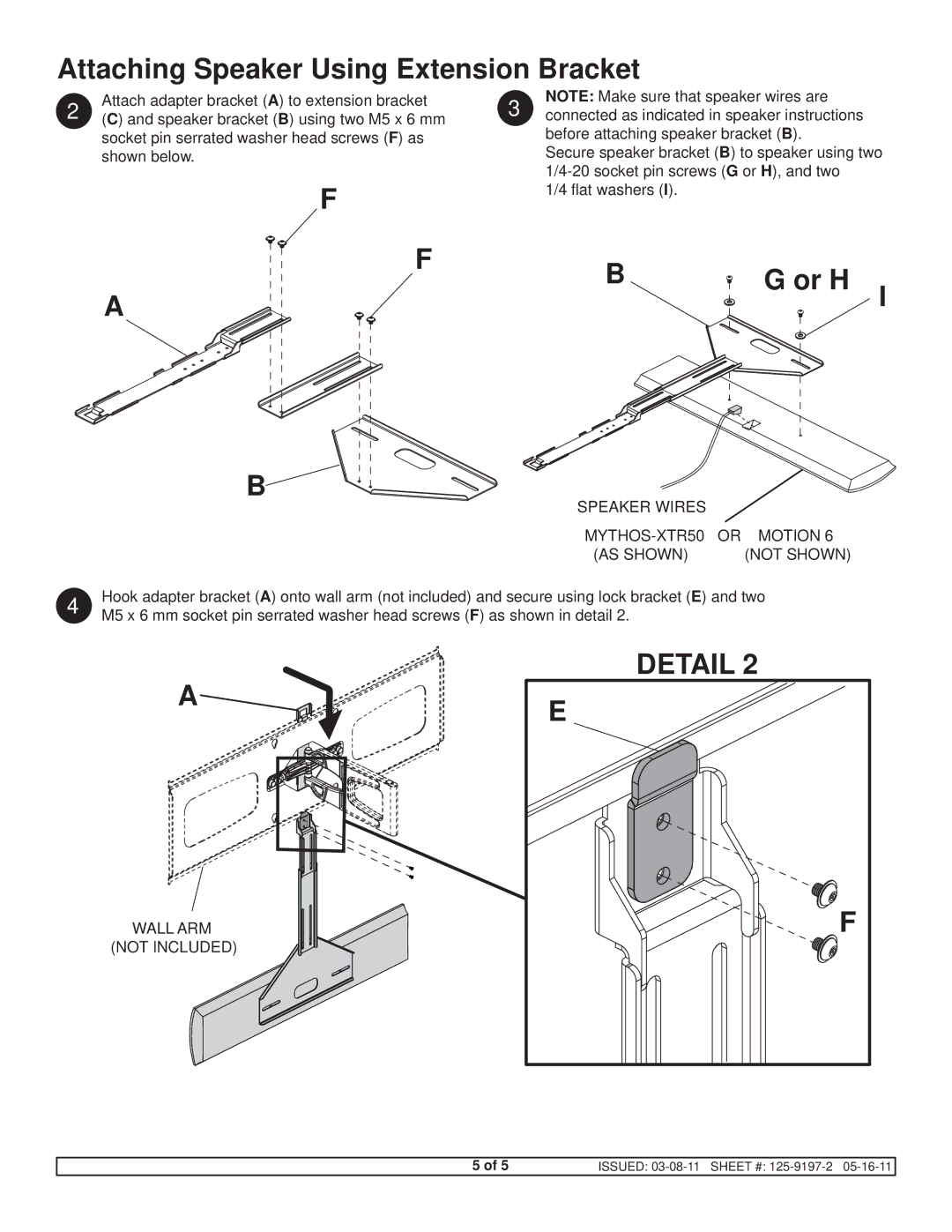 Peerless Industries ACC-SB-M manual Attaching Speaker Using Extension Bracket, Or H 