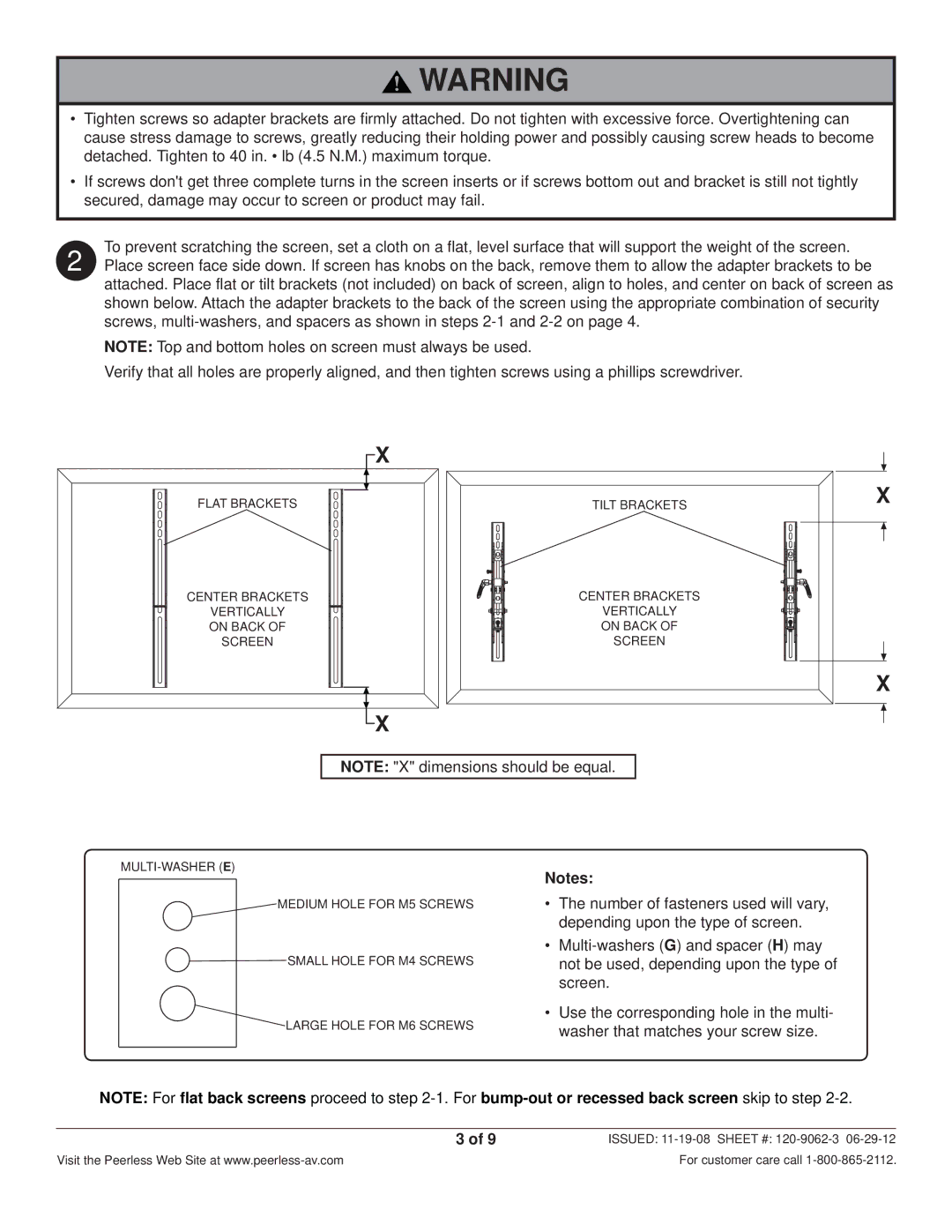 Peerless Industries ACC925 manual Issued 11-19-08 Sheet # 120-9062-3 