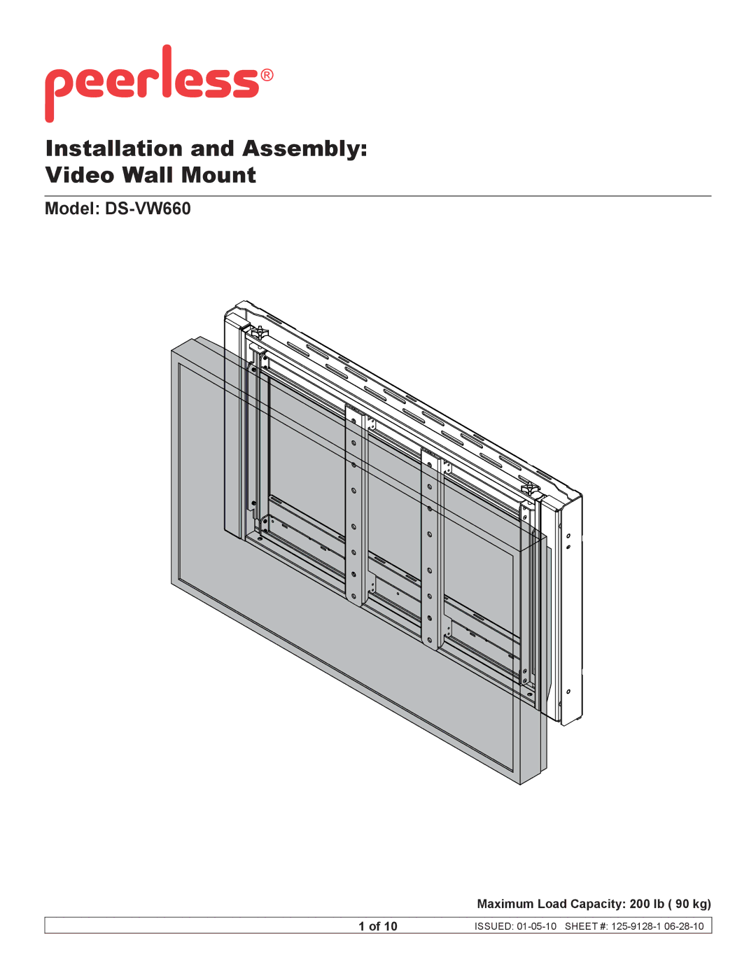 Peerless Industries manual Installation and Assembly Video Wall Mount, Model DS-VW660 