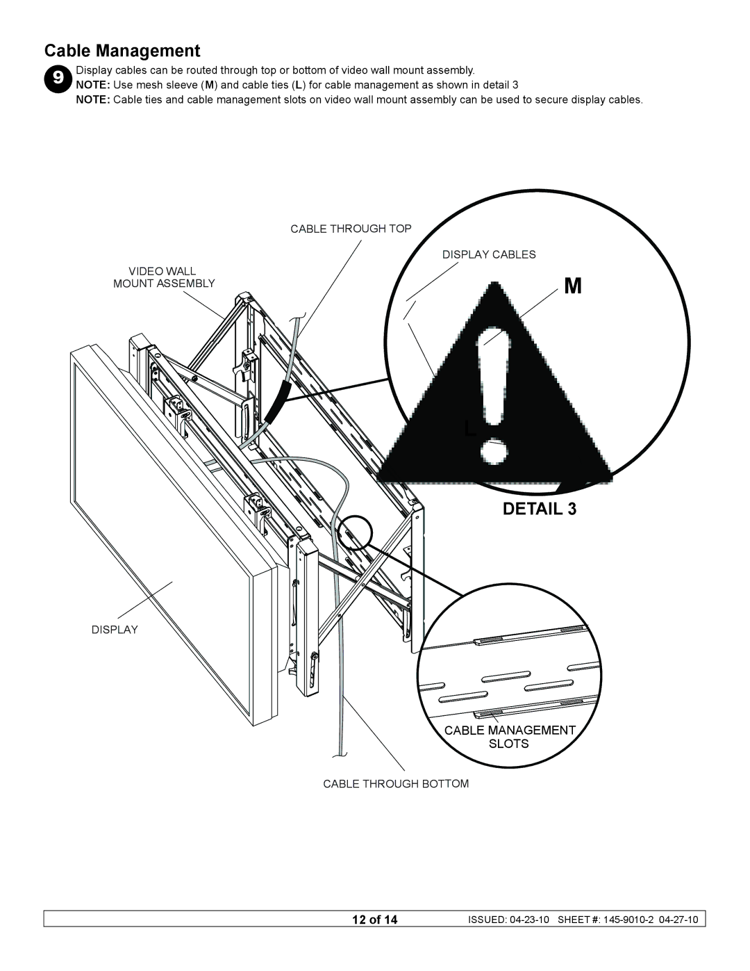 Peerless Industries DS-VW760 manual Cable Management 