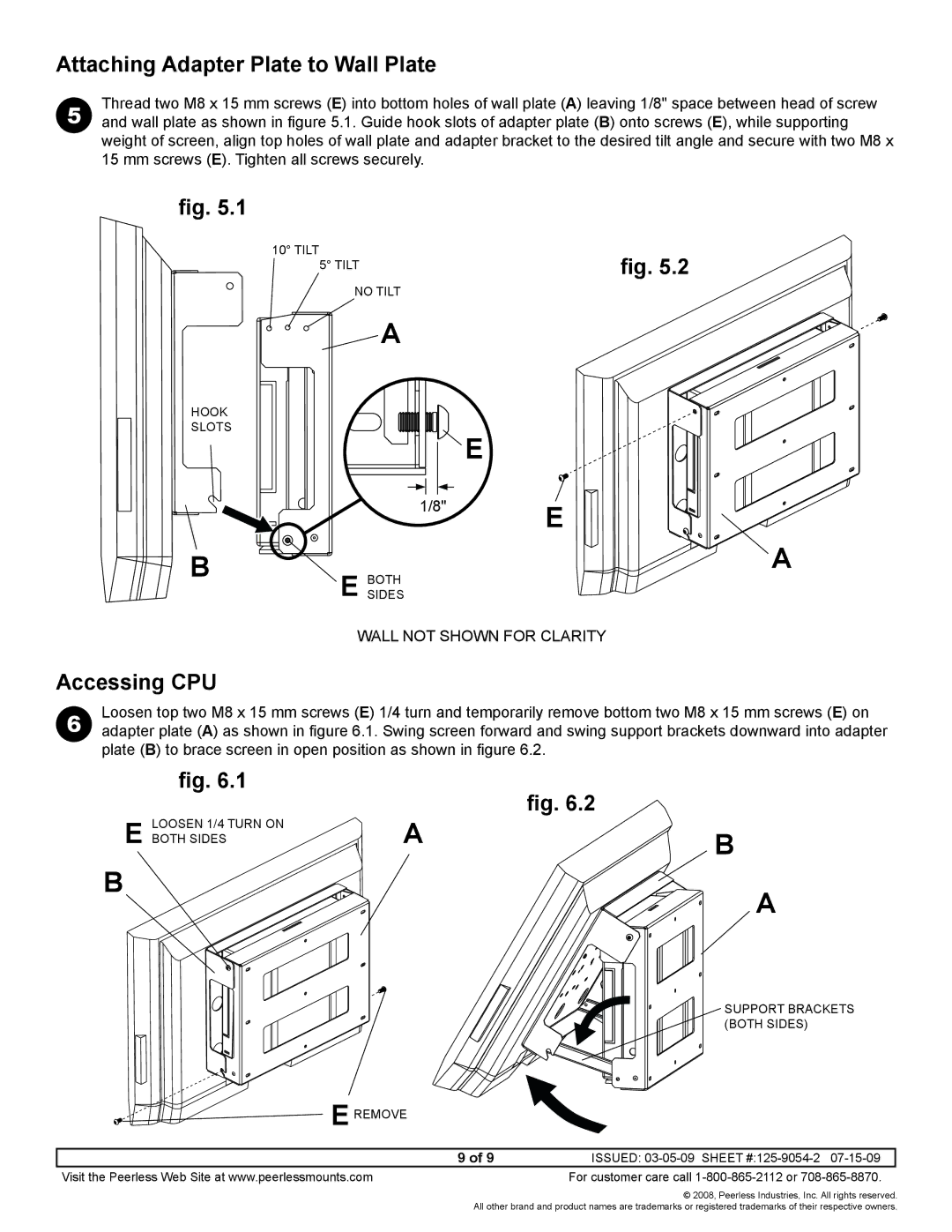 Peerless Industries DS508 manual Attaching Adapter Plate to Wall Plate, Accessing CPU 