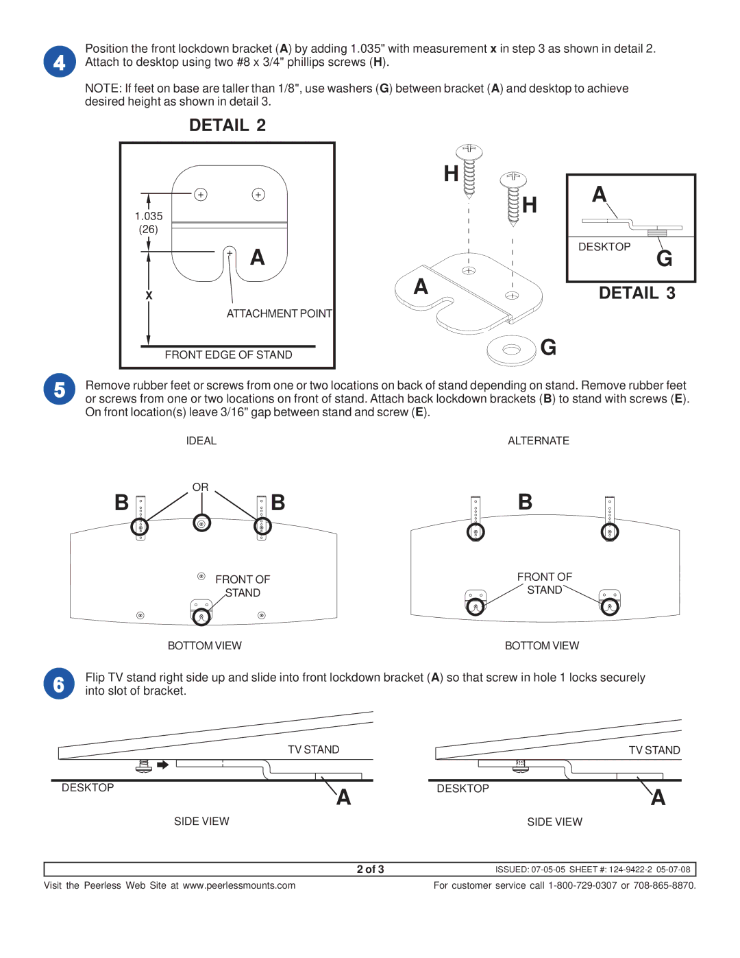 Peerless Industries FLD-UNV instruction sheet Front Edge of Stand 