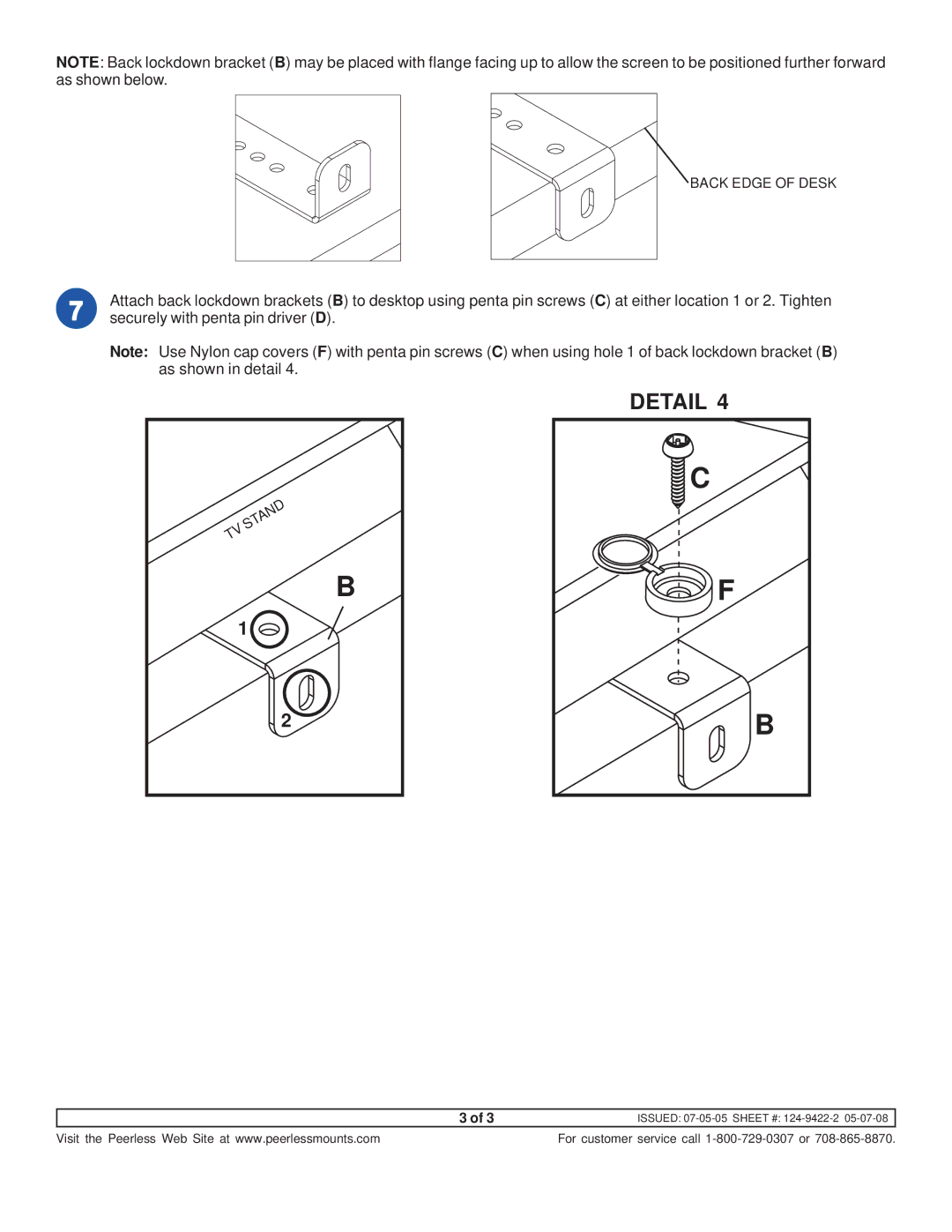 Peerless Industries FLD-UNV instruction sheet Back Edge of Desk 