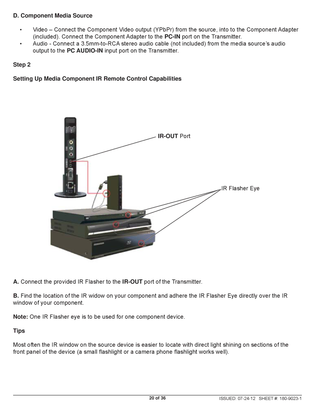 Peerless Industries HDS200 user manual Component Media Source, Tips 