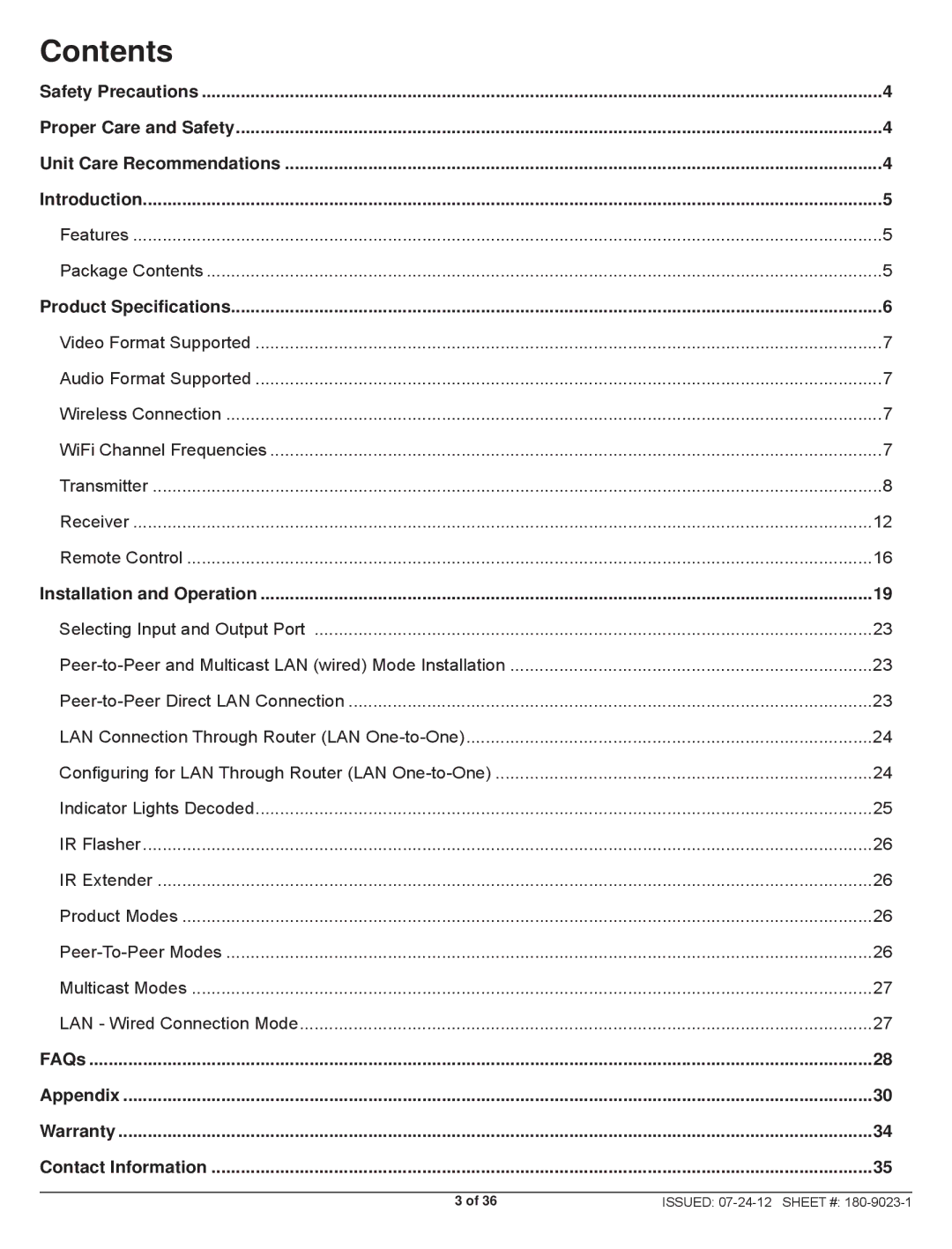 Peerless Industries HDS200 user manual Contents 