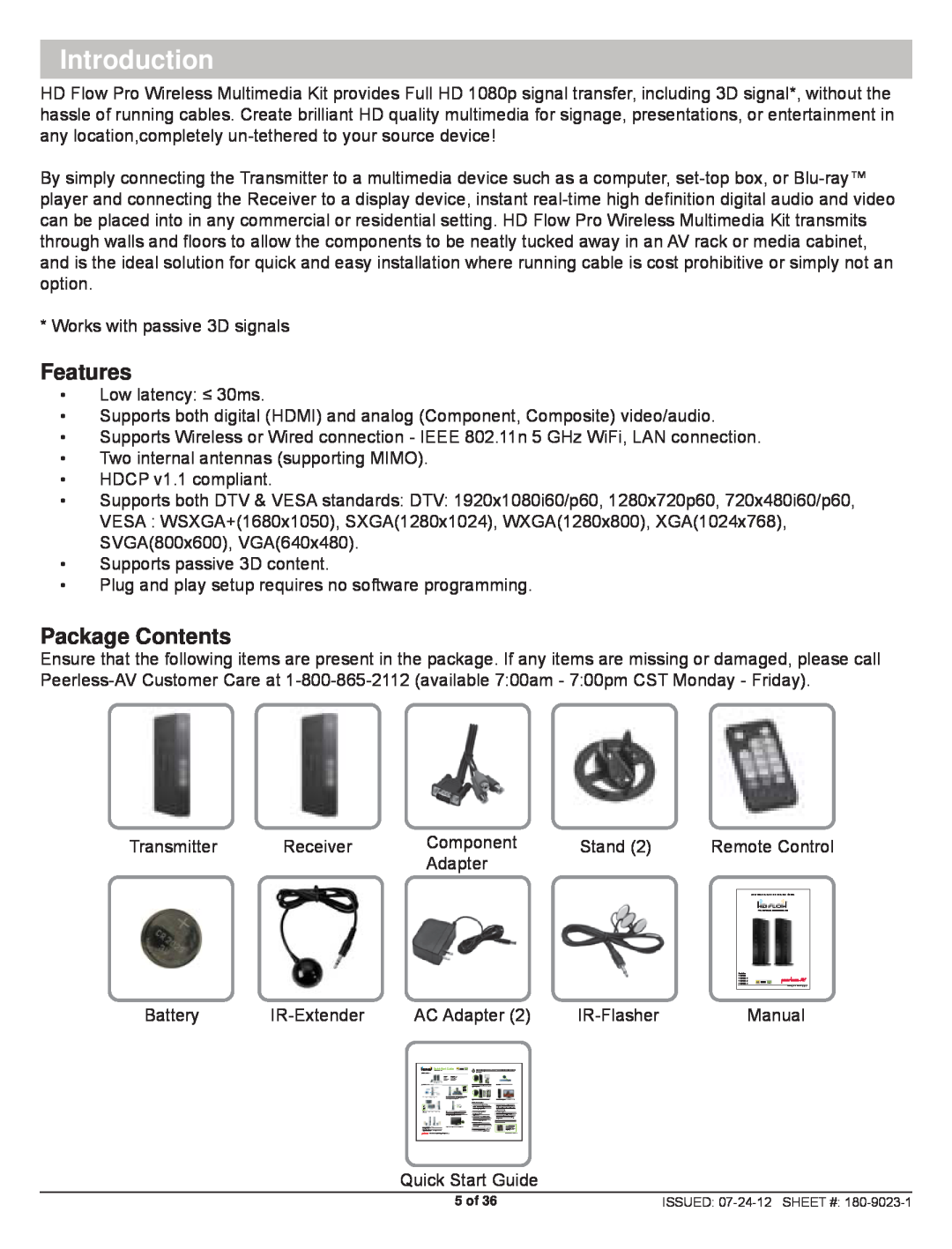 Peerless Industries HDS200 user manual Introduction, Features, Package Contents 