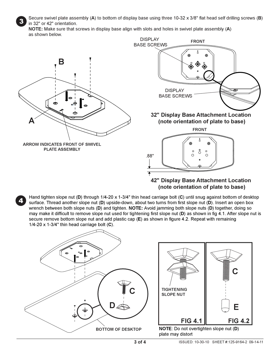 Peerless Industries HLG440-PH-Q10 instruction sheet Display Base Attachment Location 