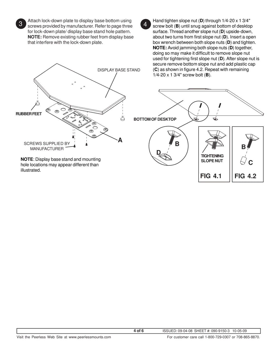 Peerless Industries HLG452-002-Q10 manual Attach lock-down plate to display base bottom using 