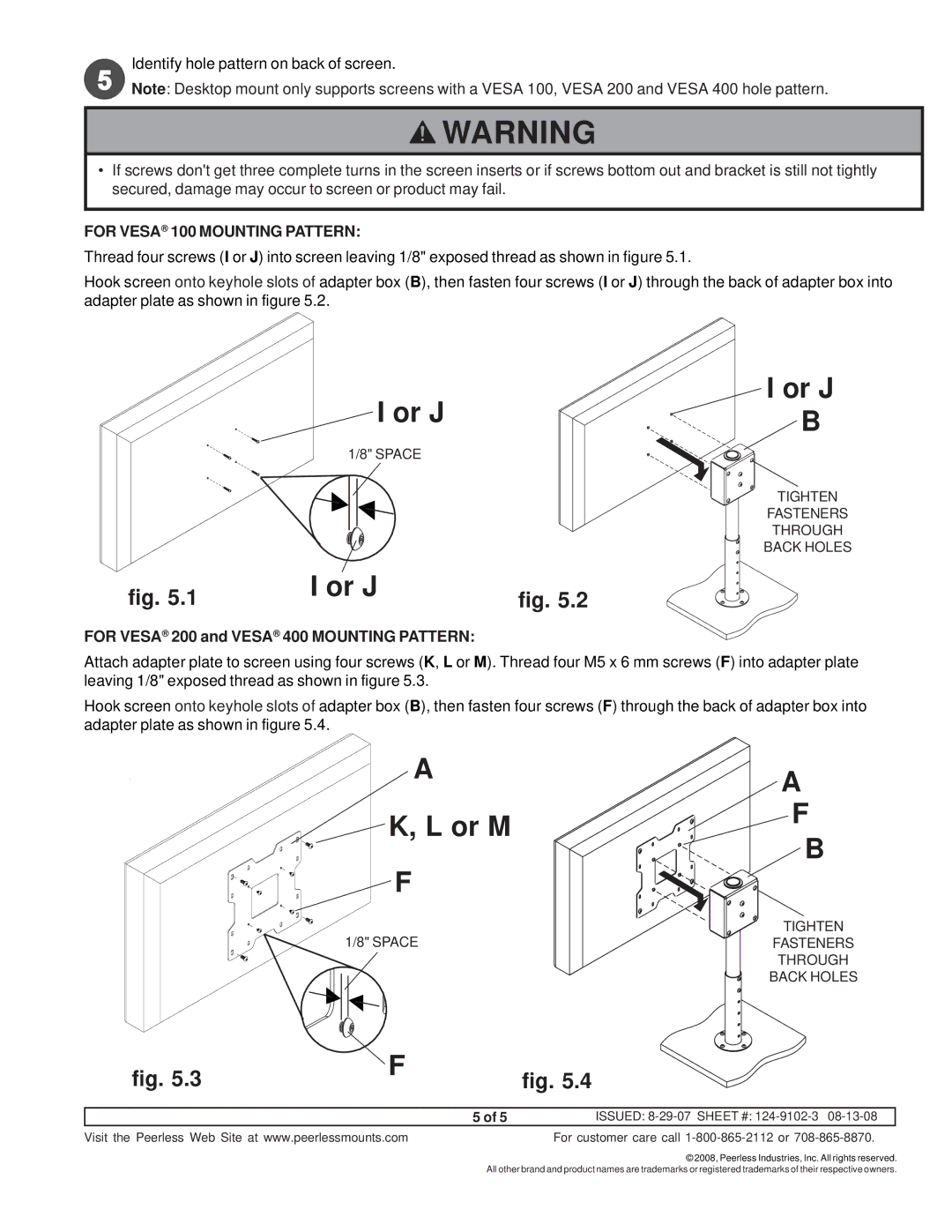 Peerless Industries HP432-002-GB, HP432-002-S manual Or J, Or M 