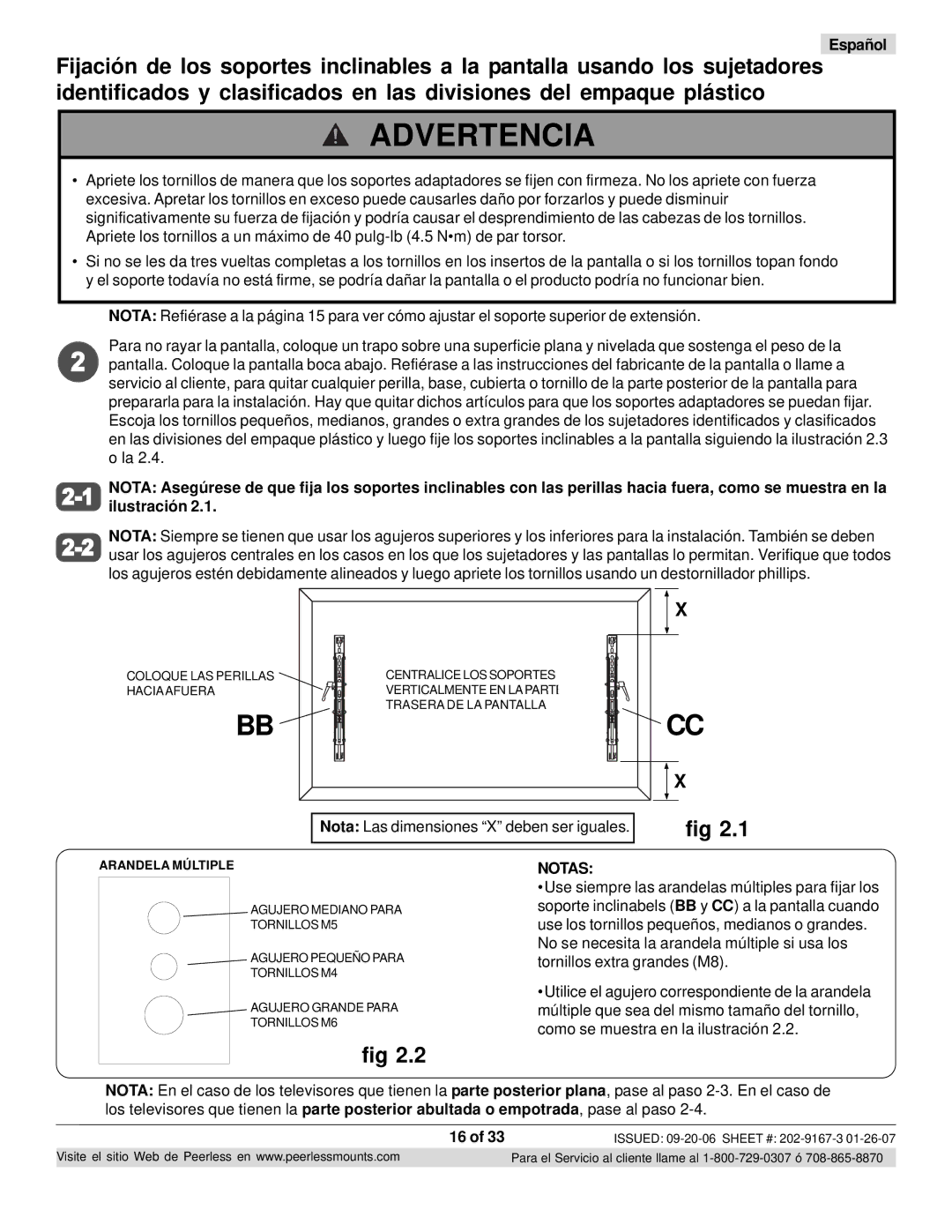 Peerless Industries ONE-TP-S, RTONES manual Notas 