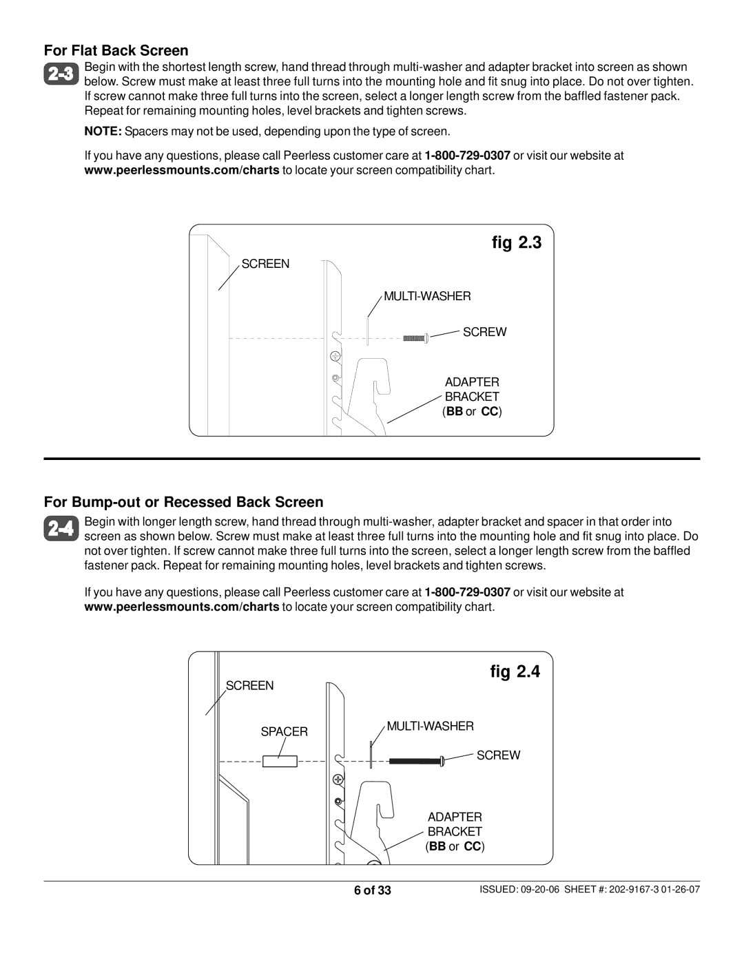 Peerless Industries RTONES, ONE-TP-S manual For Flat Back Screen 