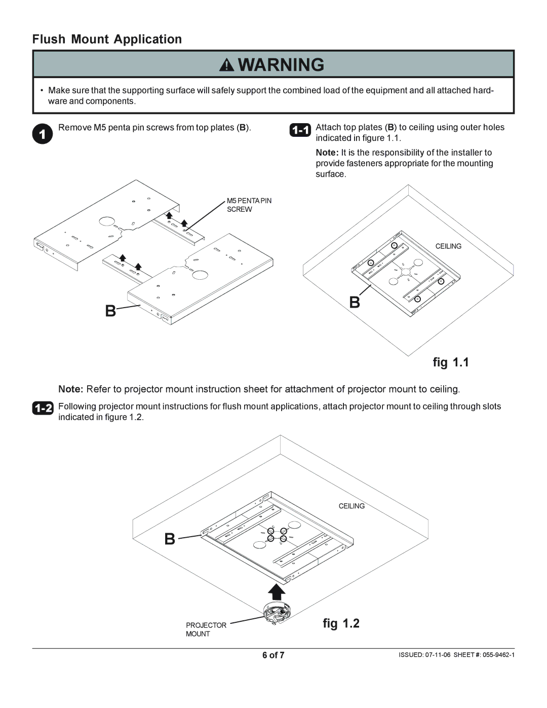 Peerless Industries PE 1120-W manual Flush Mount Application 