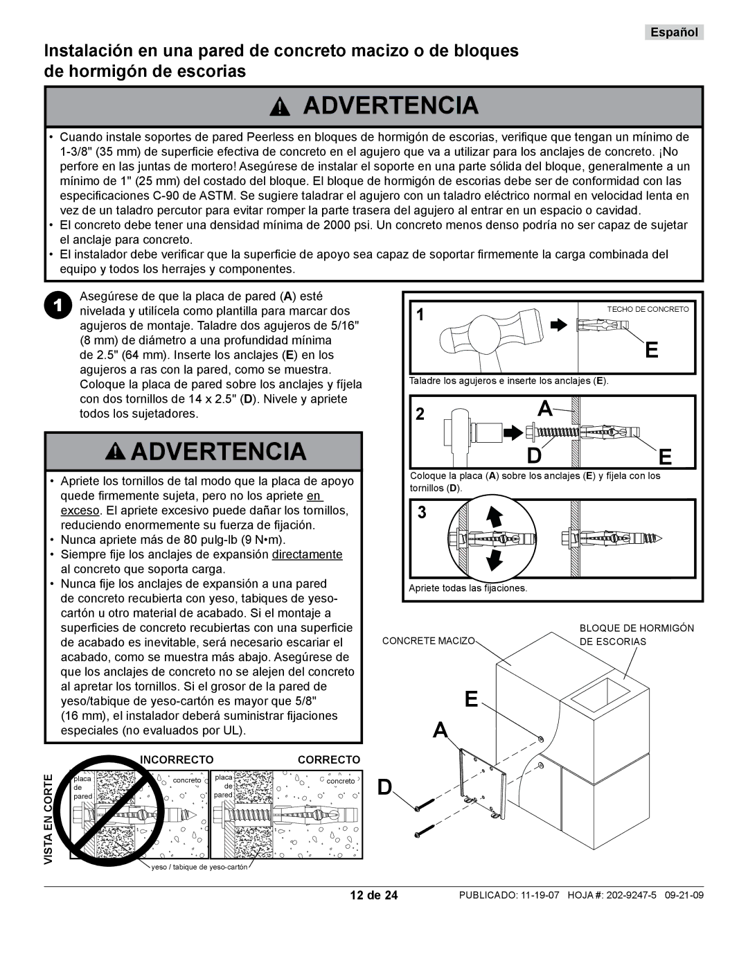 Peerless Industries PF630 manual 12 de 