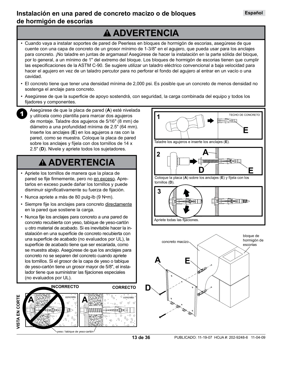 Peerless Industries PWV210/BK, PF632 manual 13 de 