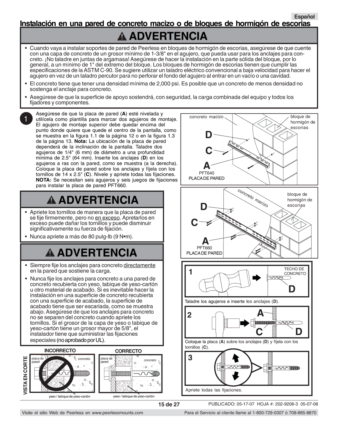 Peerless Industries PFT640, PFT660 manual 15 de 