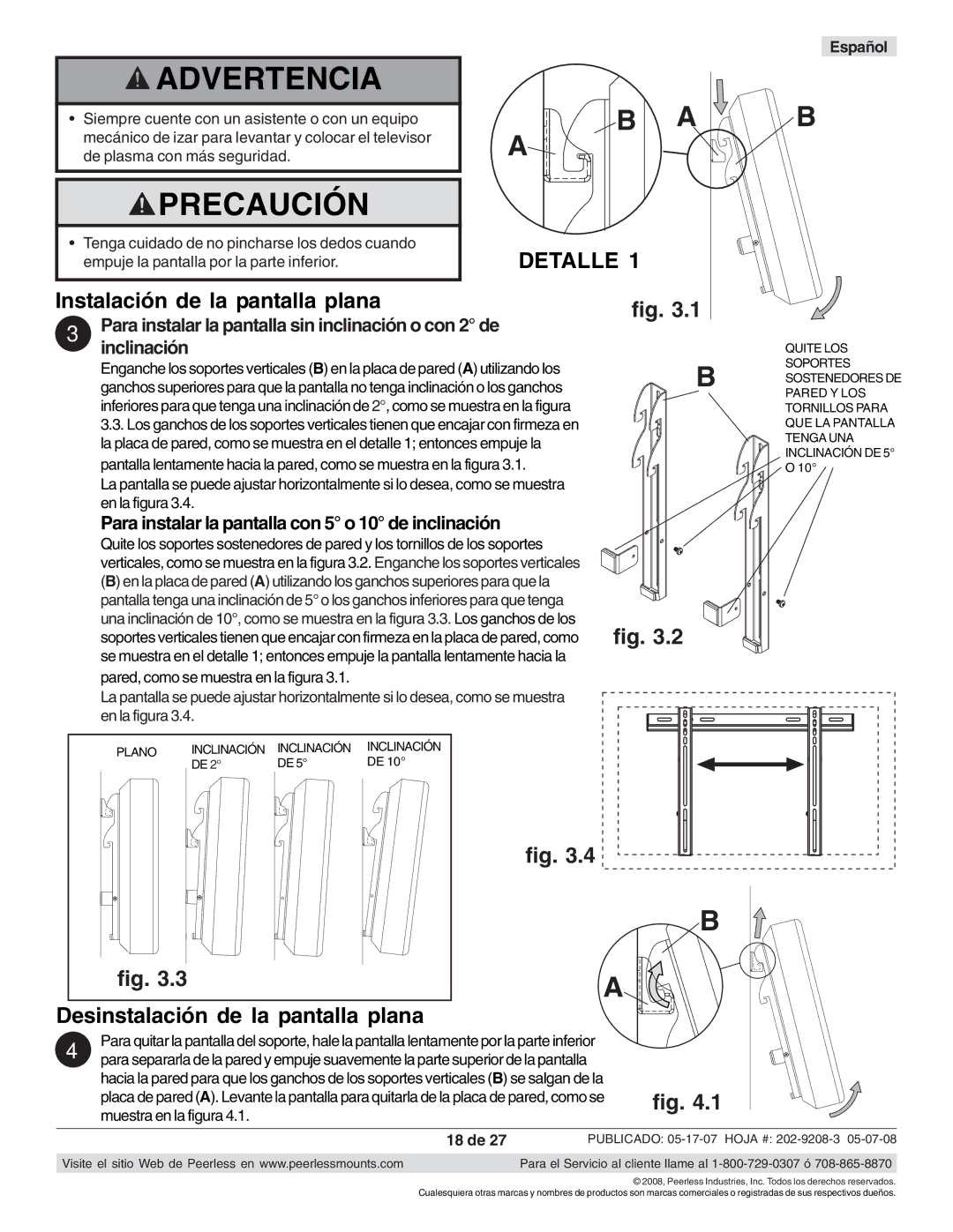 Peerless Industries PFT660, PFT640 manual Precaución, 18 de 