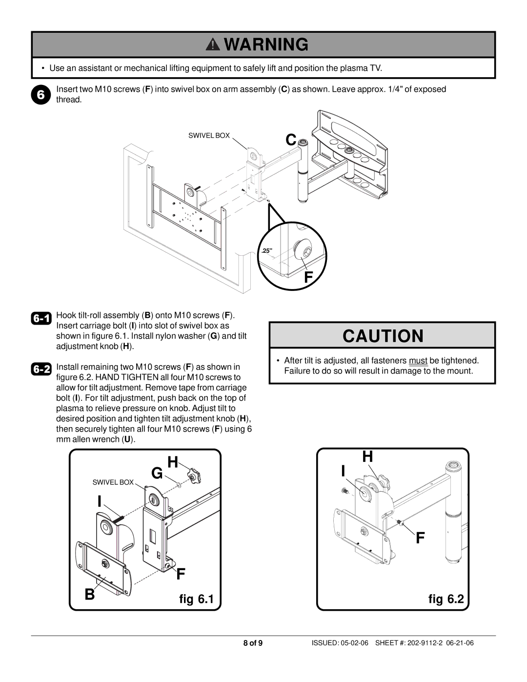 Peerless Industries PLAV 60-S, PLA 60-S manual I H 