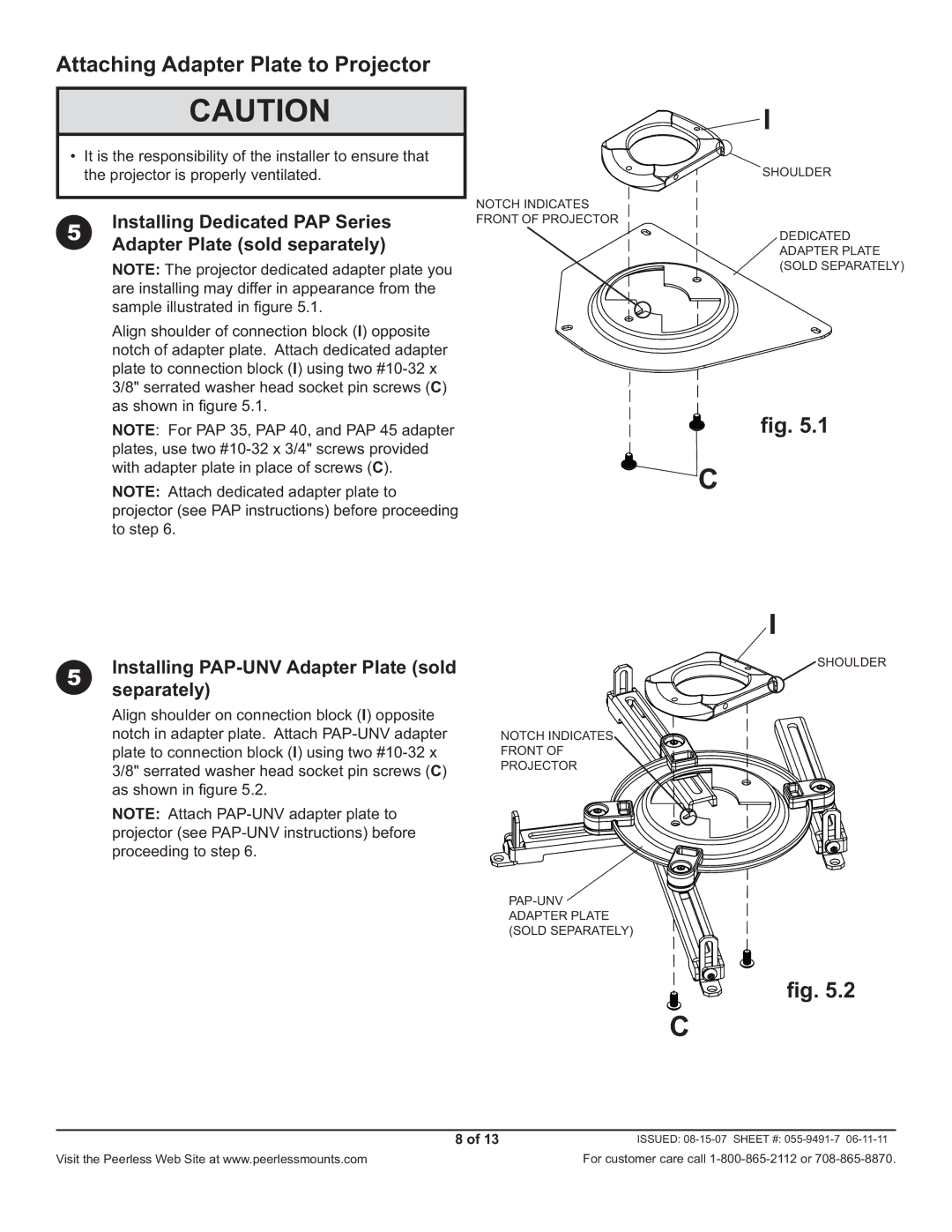 Peerless Industries PRG-1W, PRG-1S Attaching Adapter Plate to Projector, Installing PAP-UNV Adapter Plate sold separately 