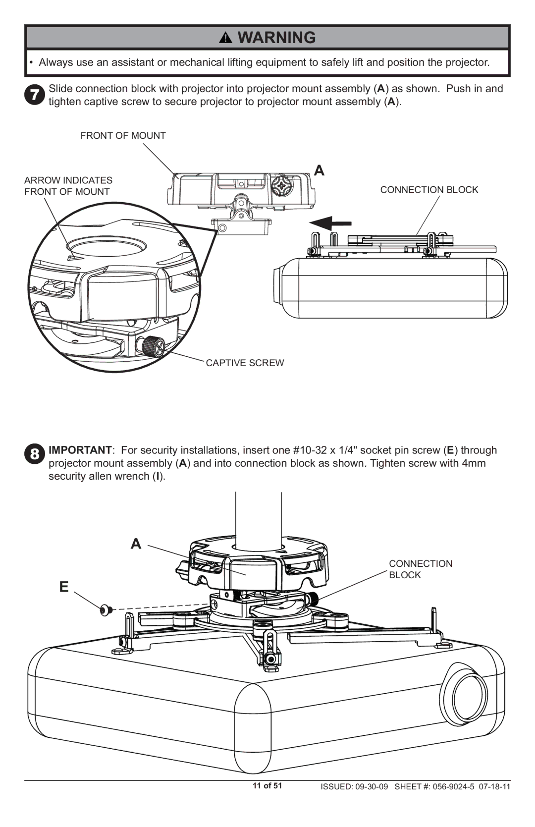 Peerless Industries PRG-UNV-S, PRG-UNV-W manual Connection Block 