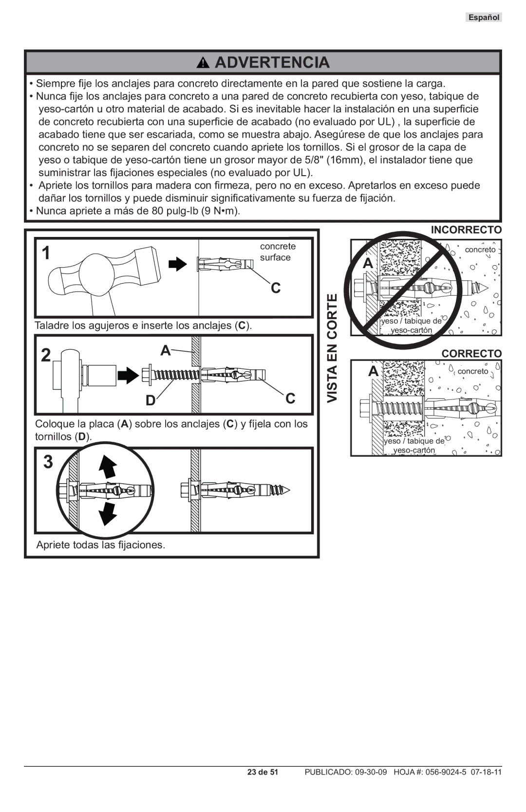 Peerless Industries PRG-UNV-S, PRG-UNV-W manual Vista EN Corte 