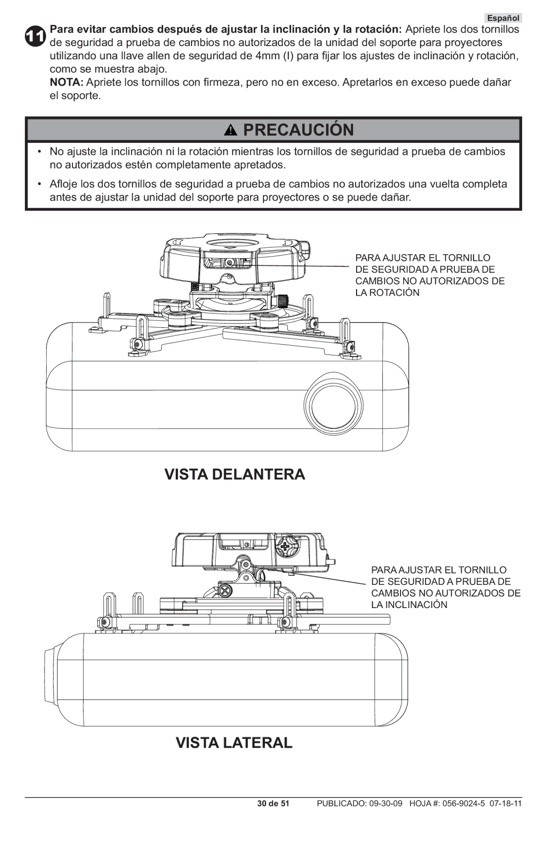 Peerless Industries PRG-UNV-S, PRG-UNV-W manual Vista Lateral 