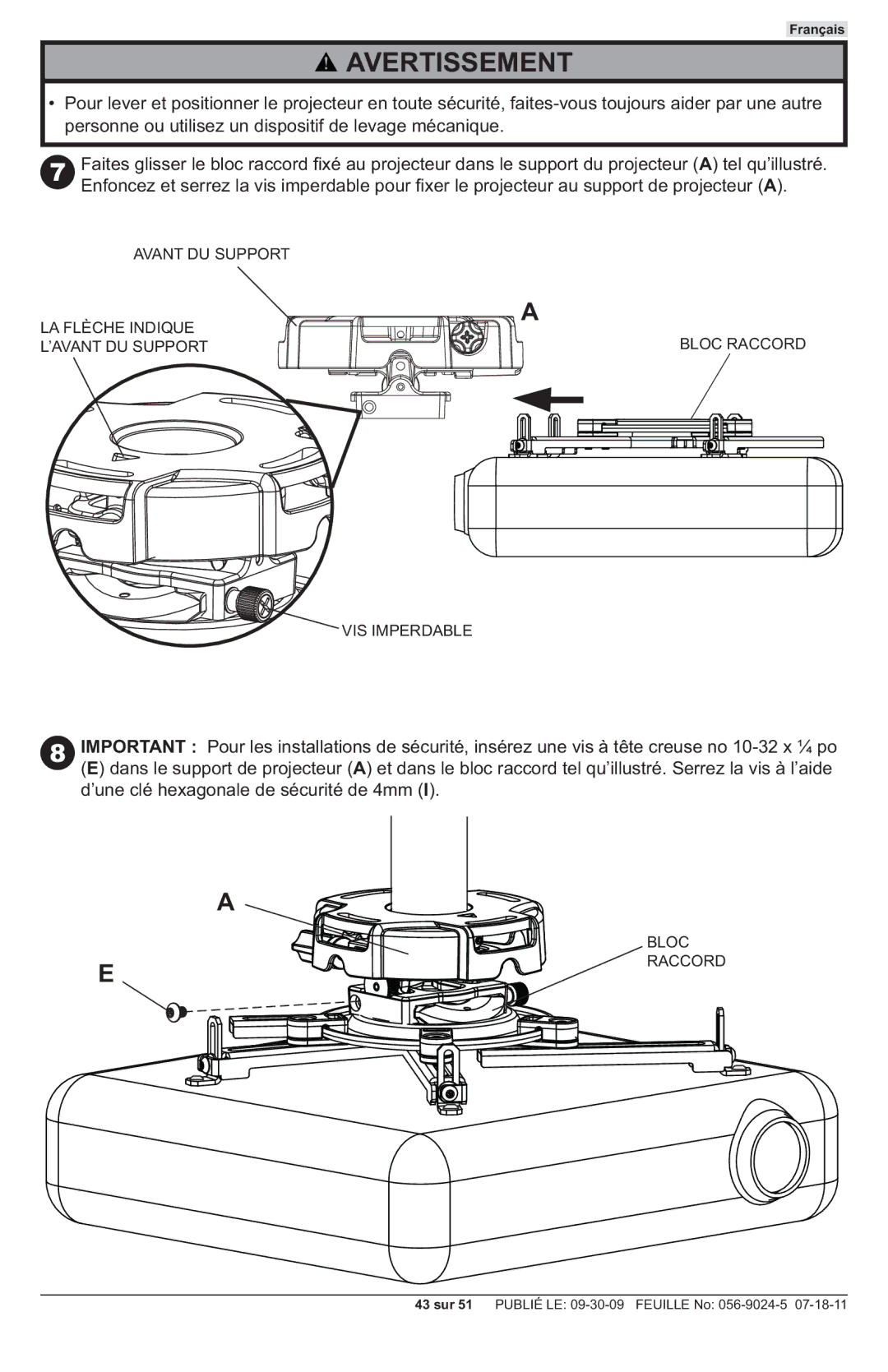 Peerless Industries PRG-UNV-W, PRG-UNV-S manual Avertissement 