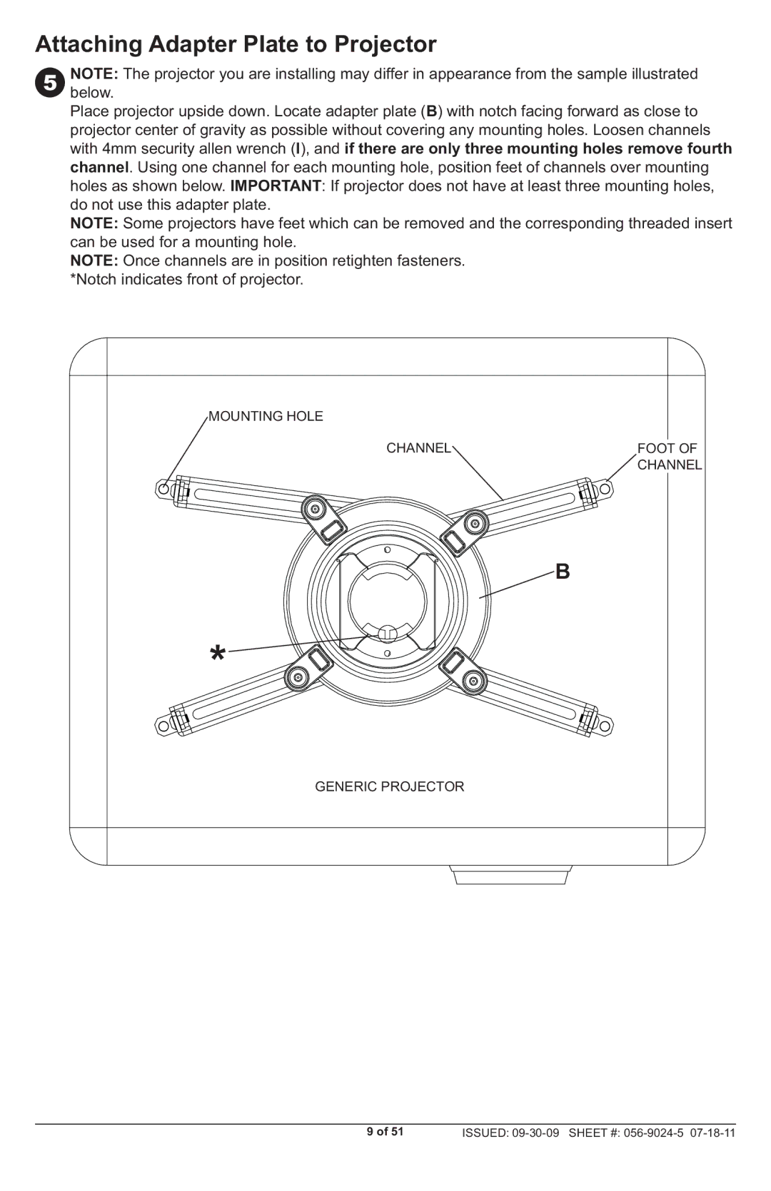 Peerless Industries PRG-UNV-S, PRG-UNV-W manual Attaching Adapter Plate to Projector 