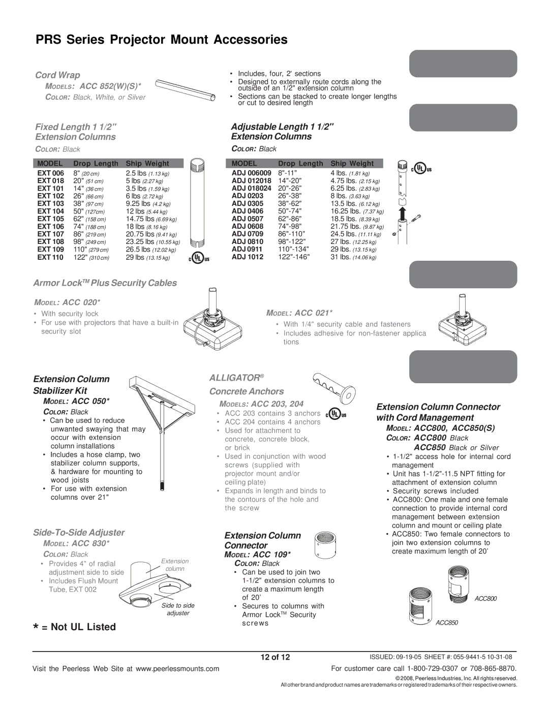 Peerless Industries RTR-UNS, PRS-UNV-S, PRS-UNV-W, PRS-UNVP-W, PRS-UNVP-S, RTR-UNW, RTR-UNB manual Cord Management 