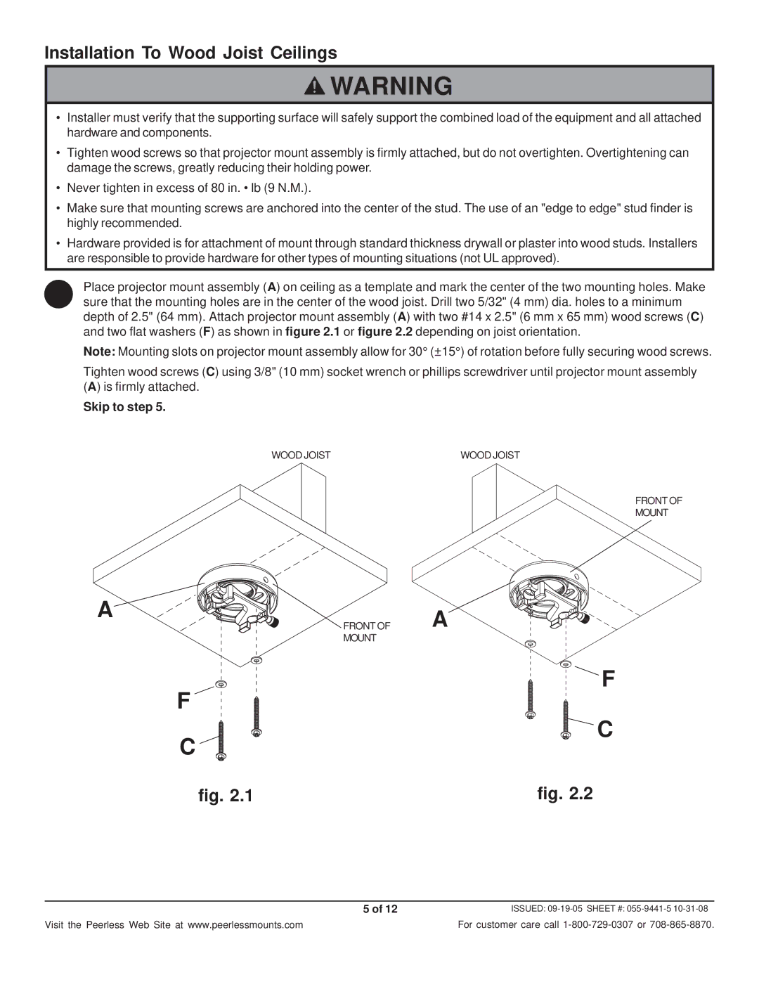 Peerless Industries PRS-UNVP-S, PRS-UNV-S, PRS-UNV-W, RTR-UNS, PRS-UNVP-W, RTR-UNW, RTR-UNB Installation To Wood Joist Ceilings 