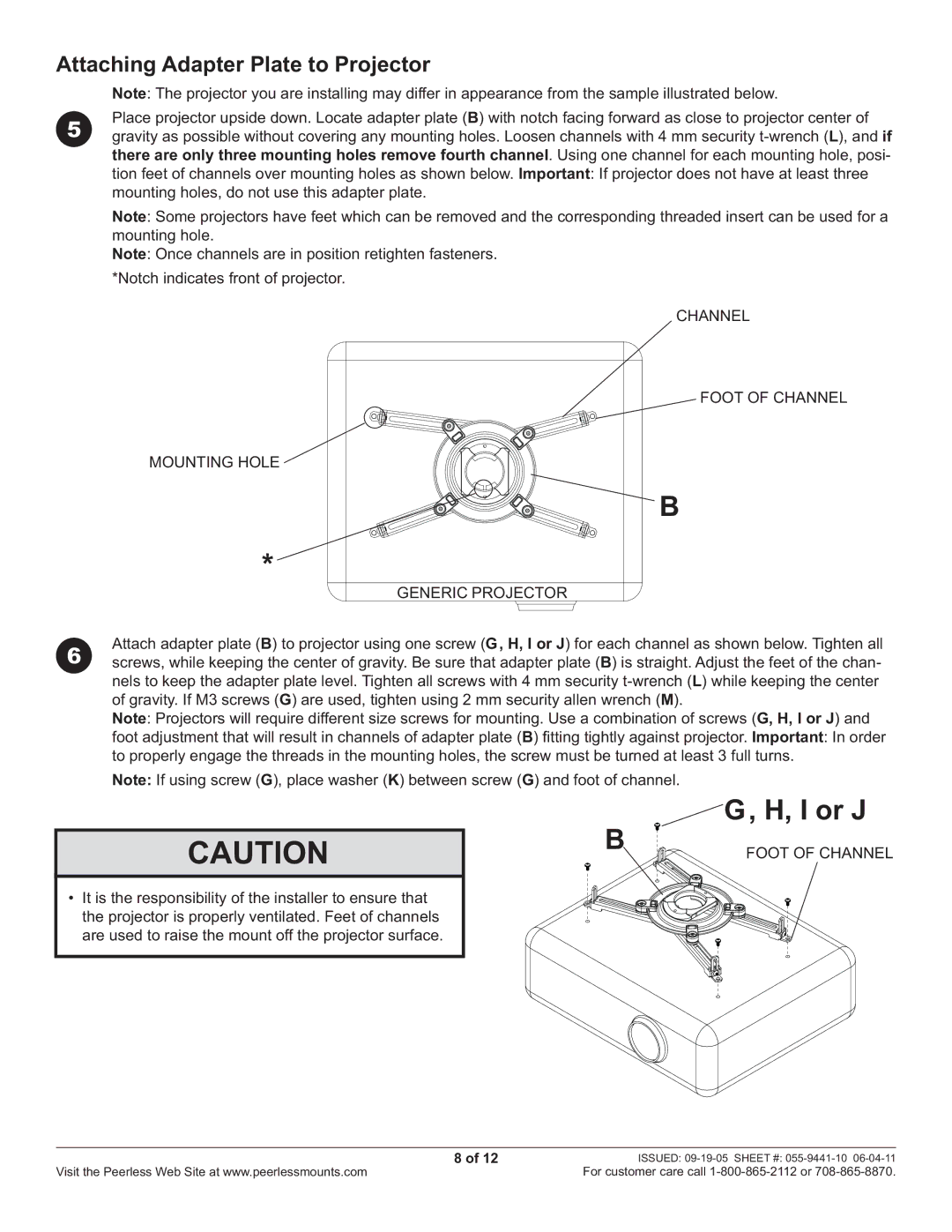 Peerless Industries PRS-UNV Attaching Adapter Plate to Projector, Channel Foot of Channel Mounting Hole Generic Projector 