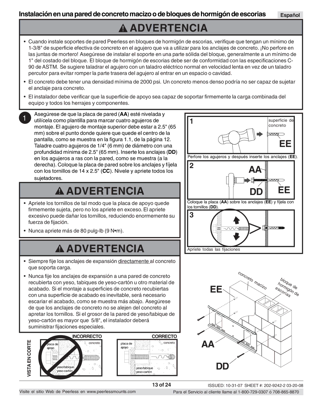 Peerless Industries PT640 manual Macizo 