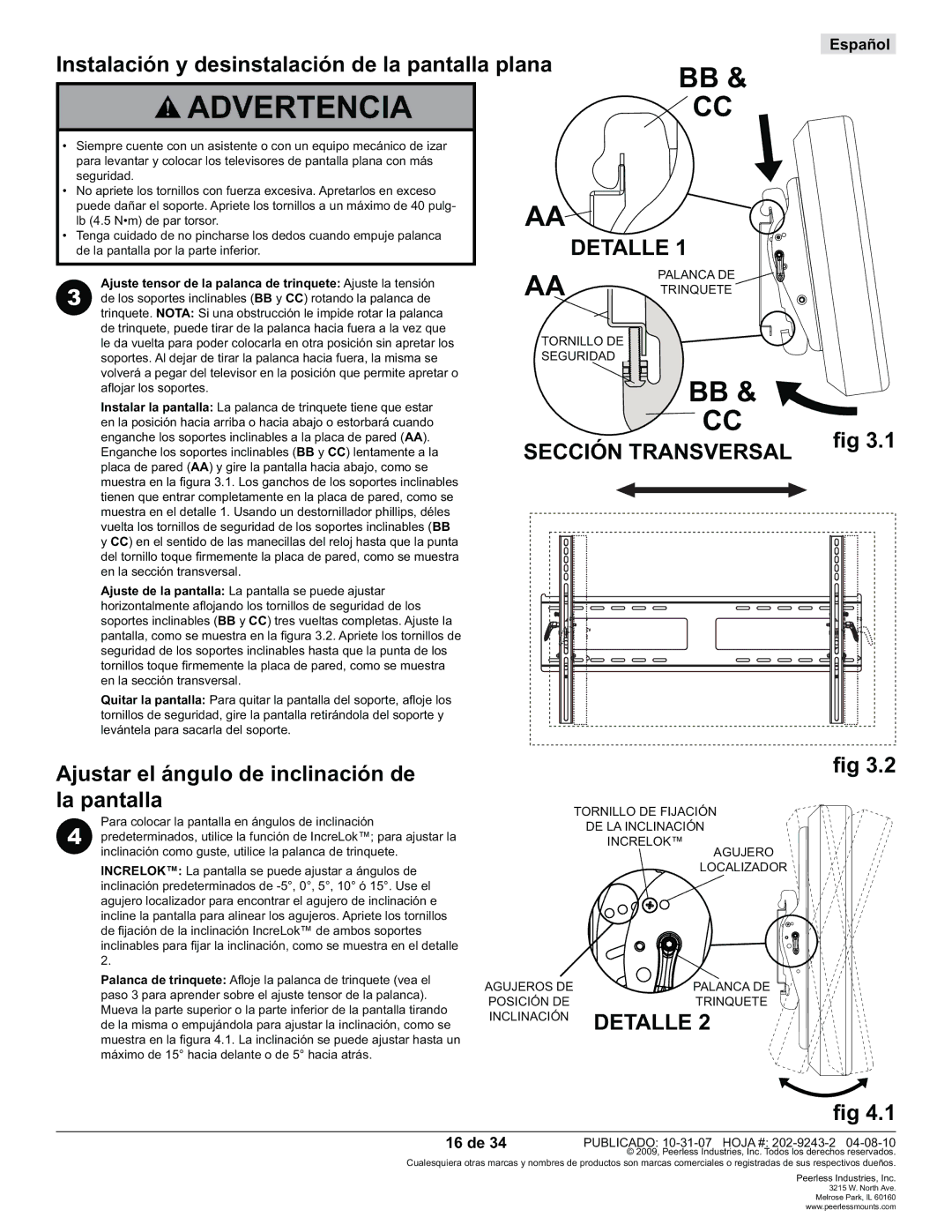 Peerless Industries PWS320/BK, PT650 manual 