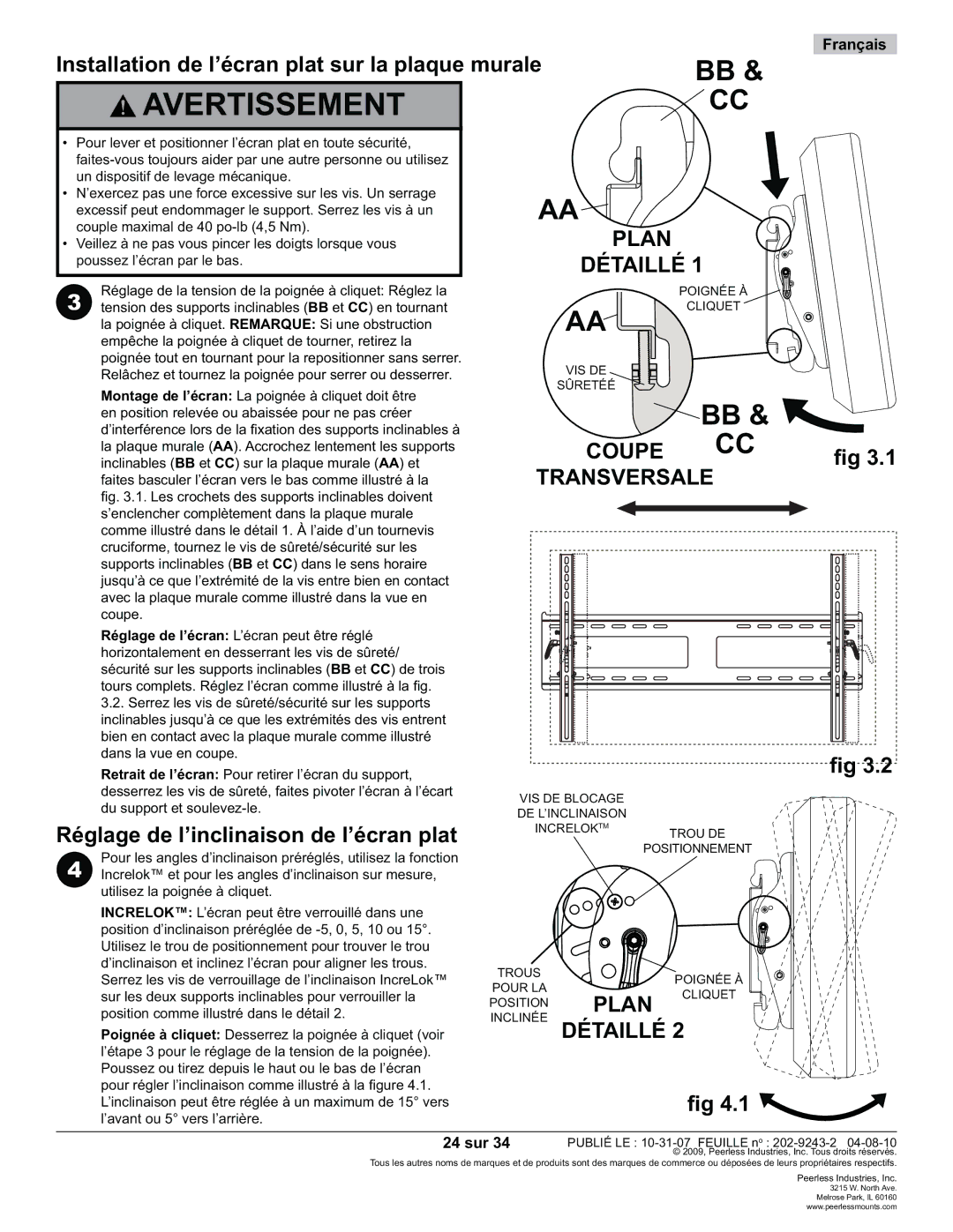 Peerless Industries PWS320/BK, PT650 manual 