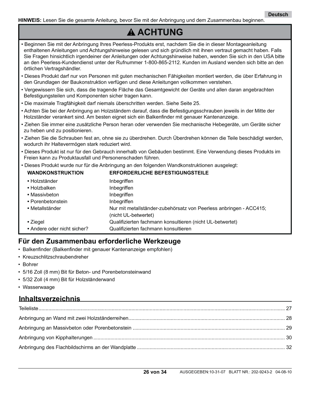 Peerless Industries PWS320/BK, PT650 manual 