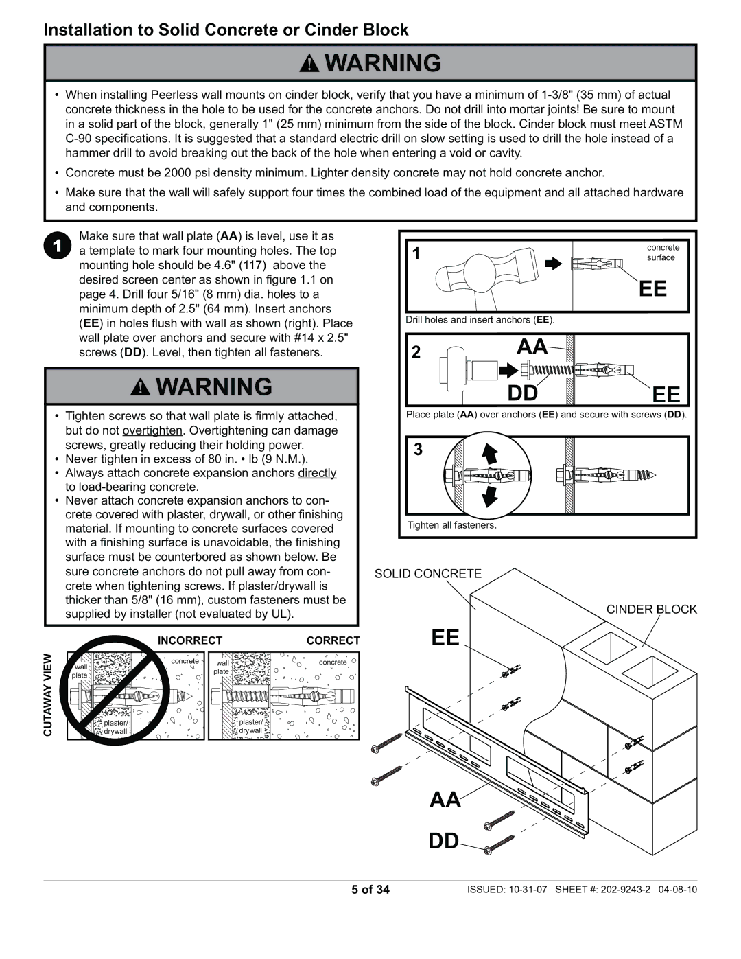 Peerless Industries PT650, PWS320/BK manual 