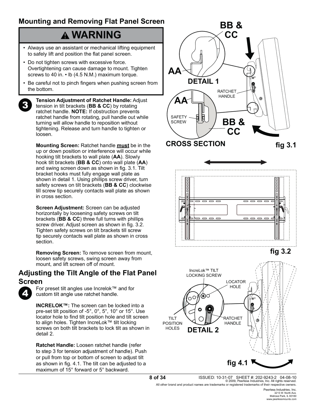 Peerless Industries PWS320/BK, PT650 manual 